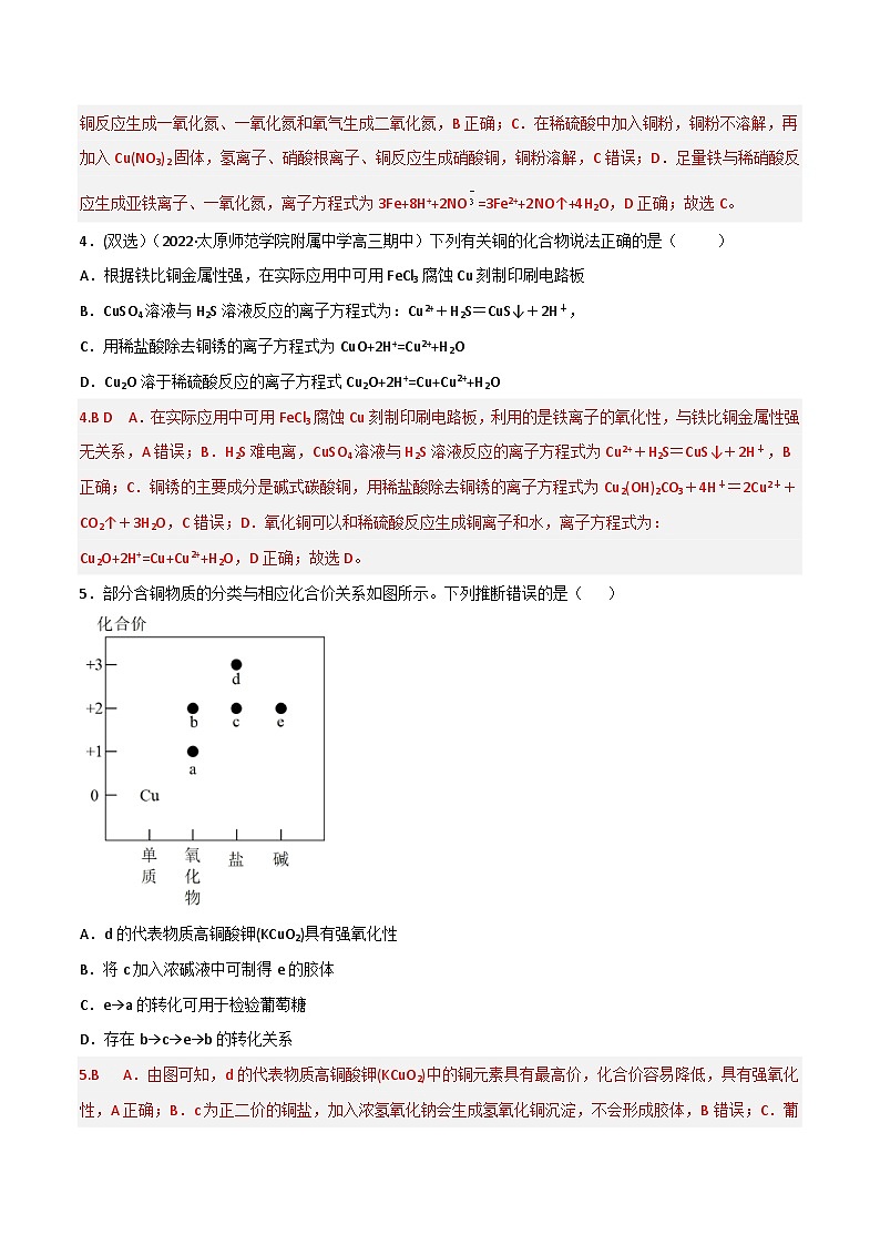 高考化学二轮复习高频考点练习12 铜及其化合物（解析版）第2页