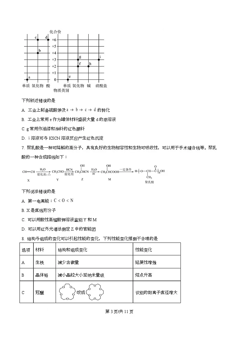 湖南省长沙市长郡中学等校2026届高三下学期3月二模化学试卷（原卷版）第3页