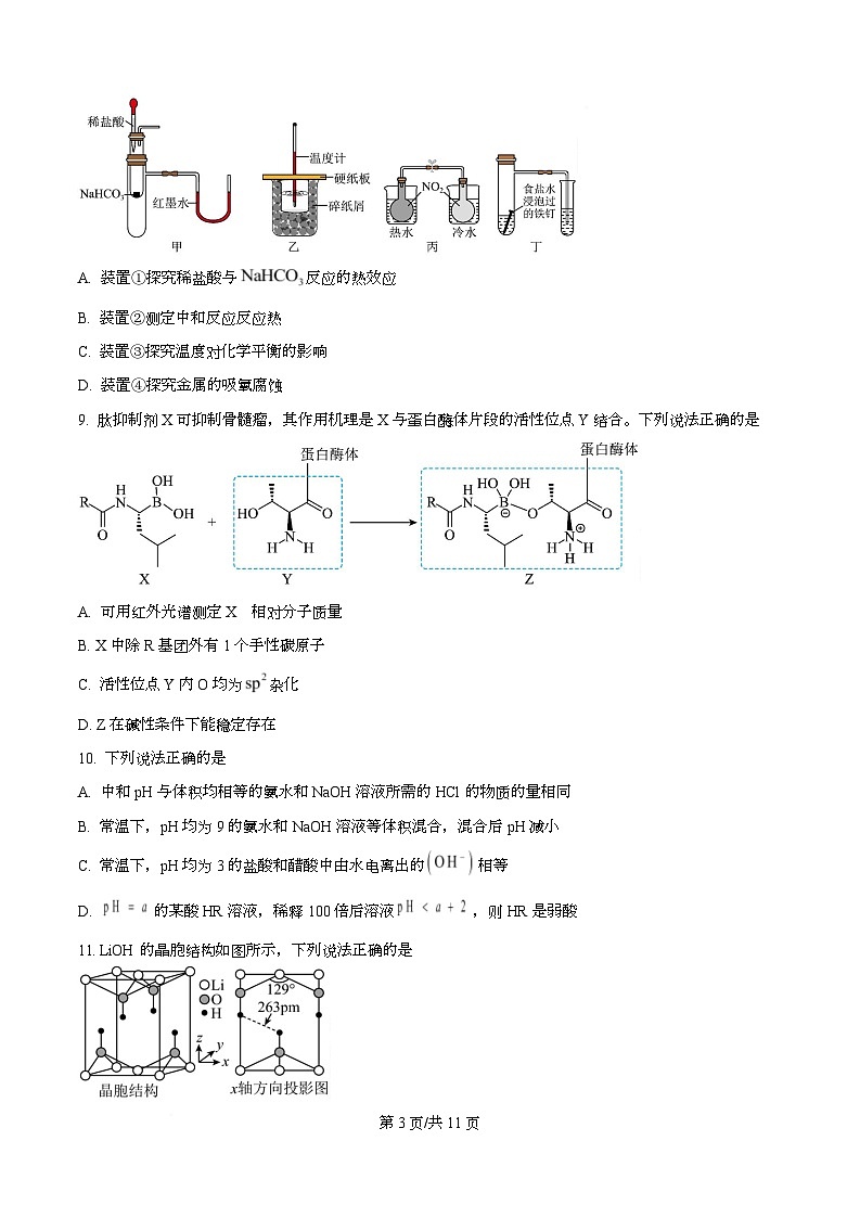 浙江强基联盟2026年3月高二下学期开学化学试题（原卷版）第3页
