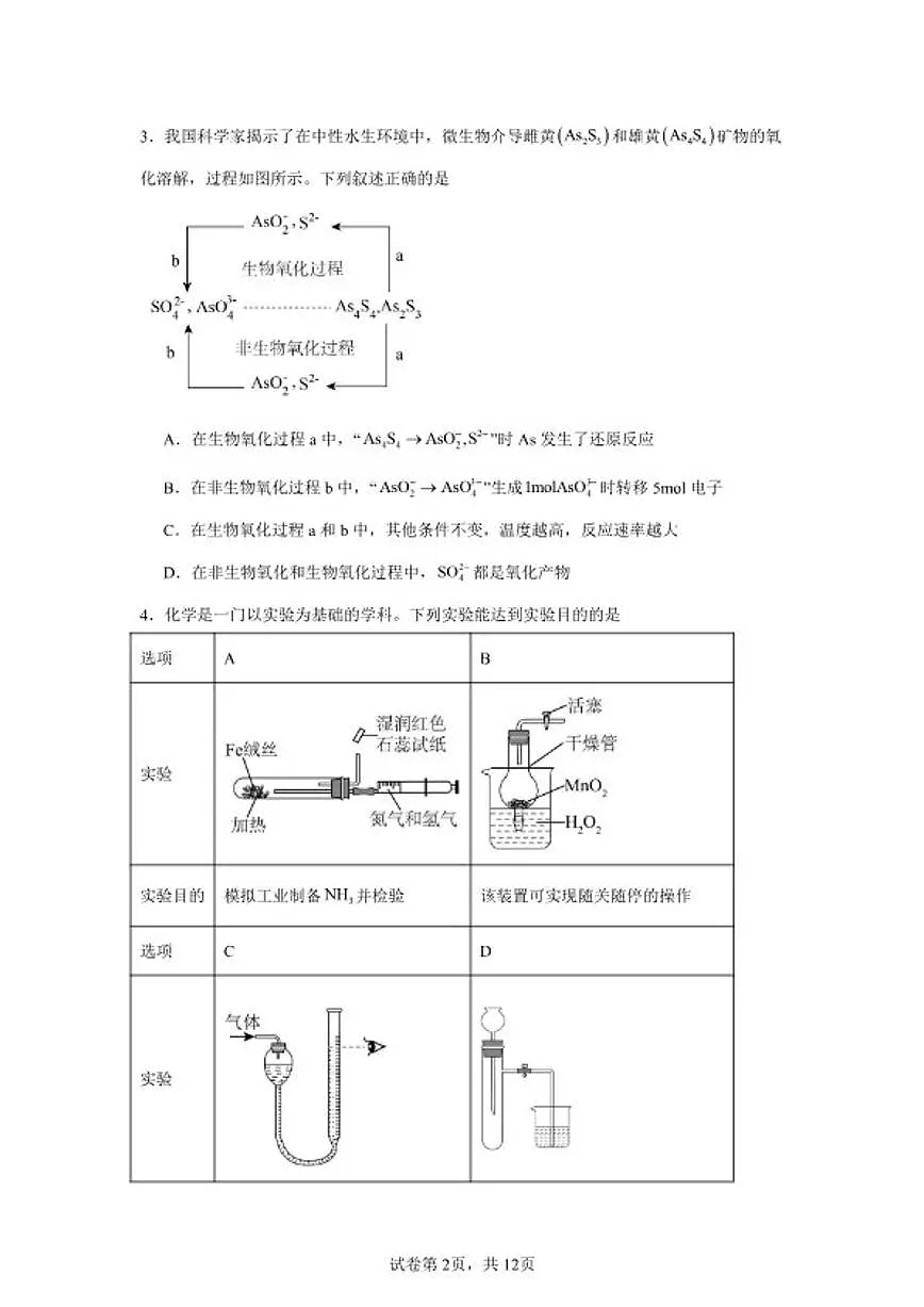 2026届湖南省株洲市高考化学自编模拟03（人教版2019）试卷（含答案）第2页