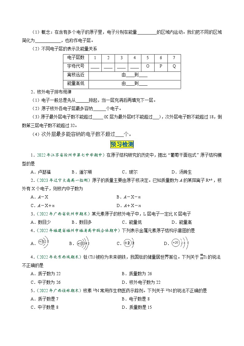（人教版必修第一册)高一化学上册同步学与练第23课  原子结构（原卷版）第2页