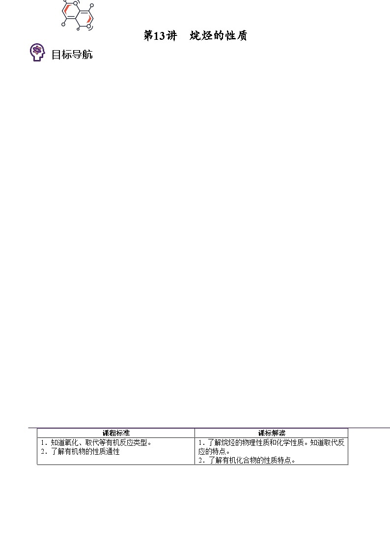 （人教版必修第二册）高一化学下册同步讲义第13讲 烷烃的性质（教师版）第1页