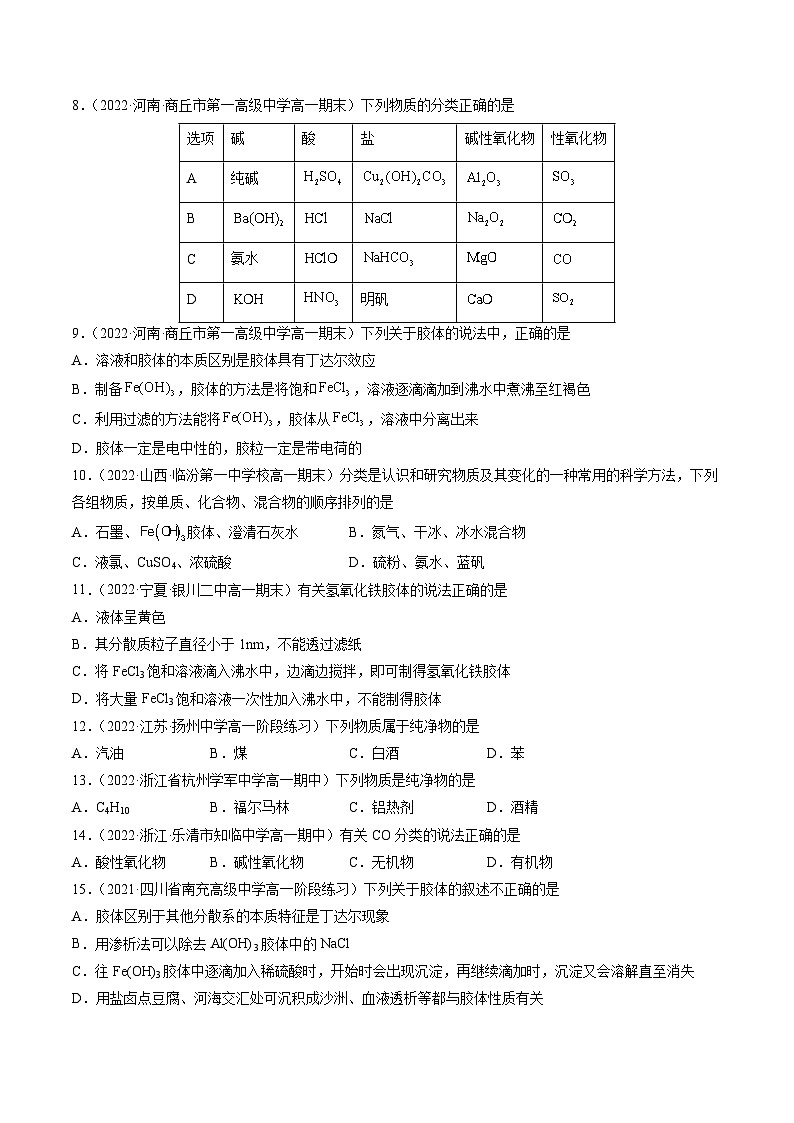 （人教版必修第一册）高一化学上册同步练习1.1.1 物质的分类（原卷版）第2页
