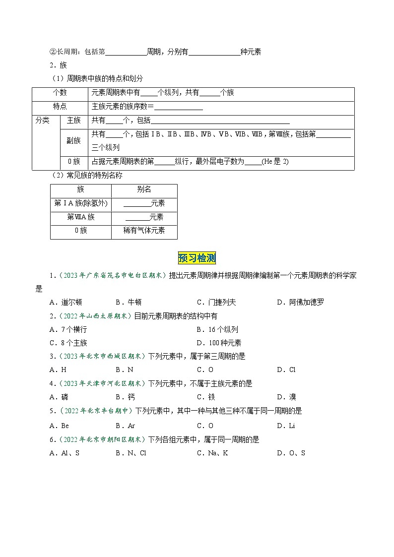 （人教版必修第一册)高一化学上册同步学与练第24课 元素周期表（原卷版）第2页