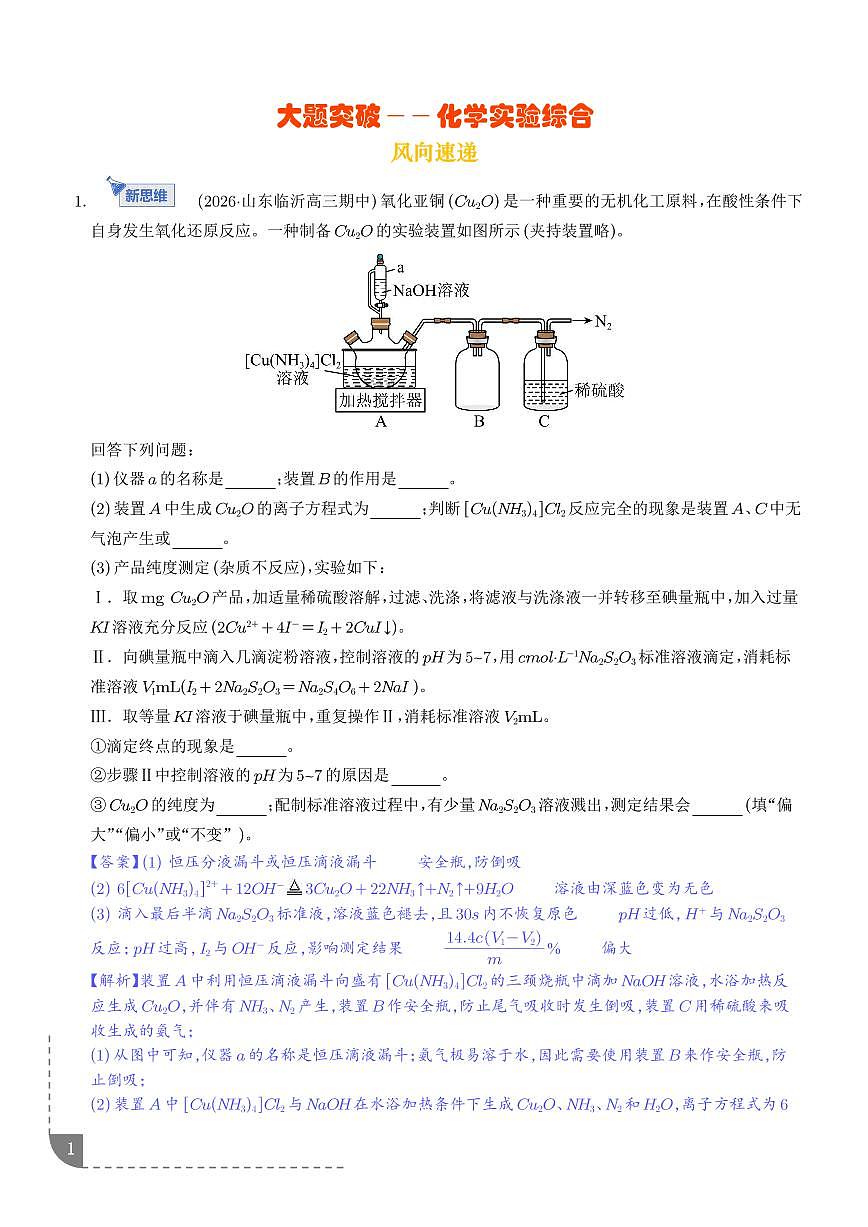 大题突破——化学实验综合（专题专练）（解析版）第1页