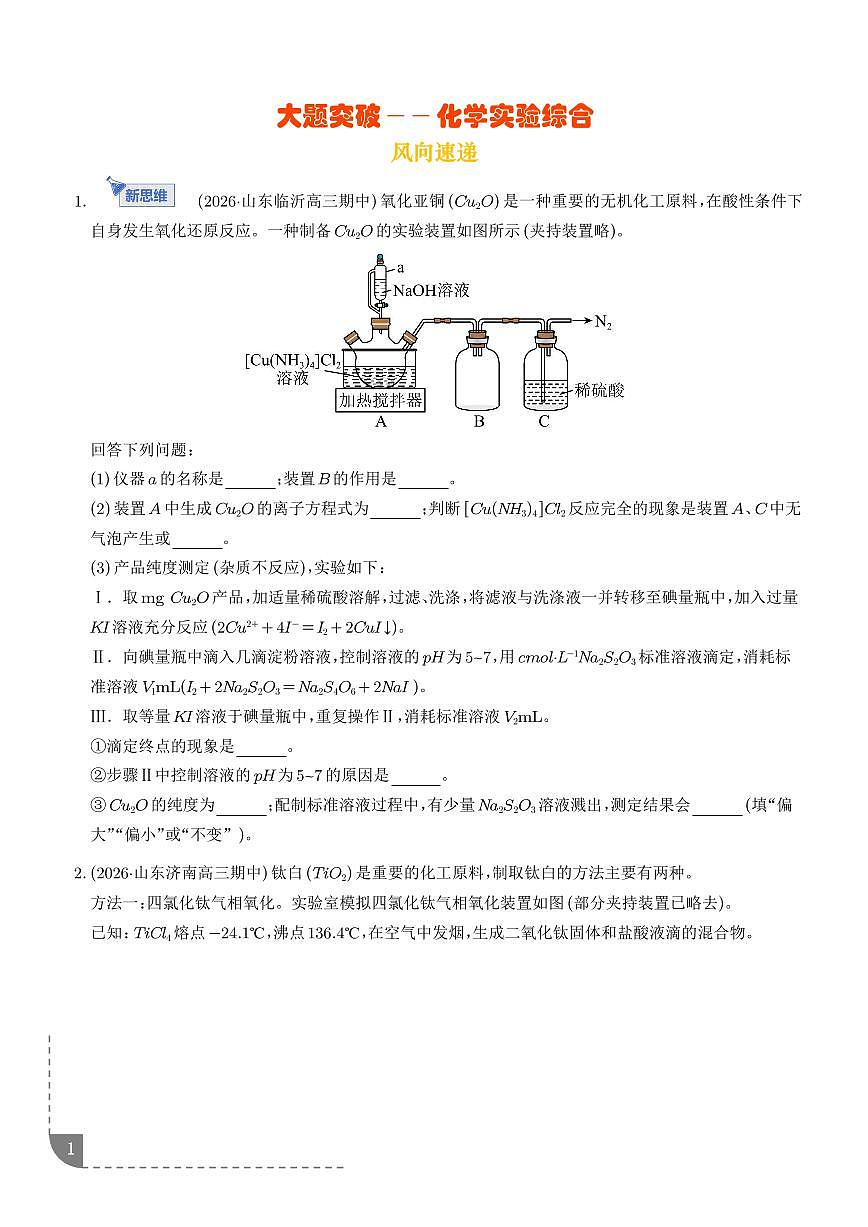 大题突破——化学实验综合（专题专练）（学生版）第1页
