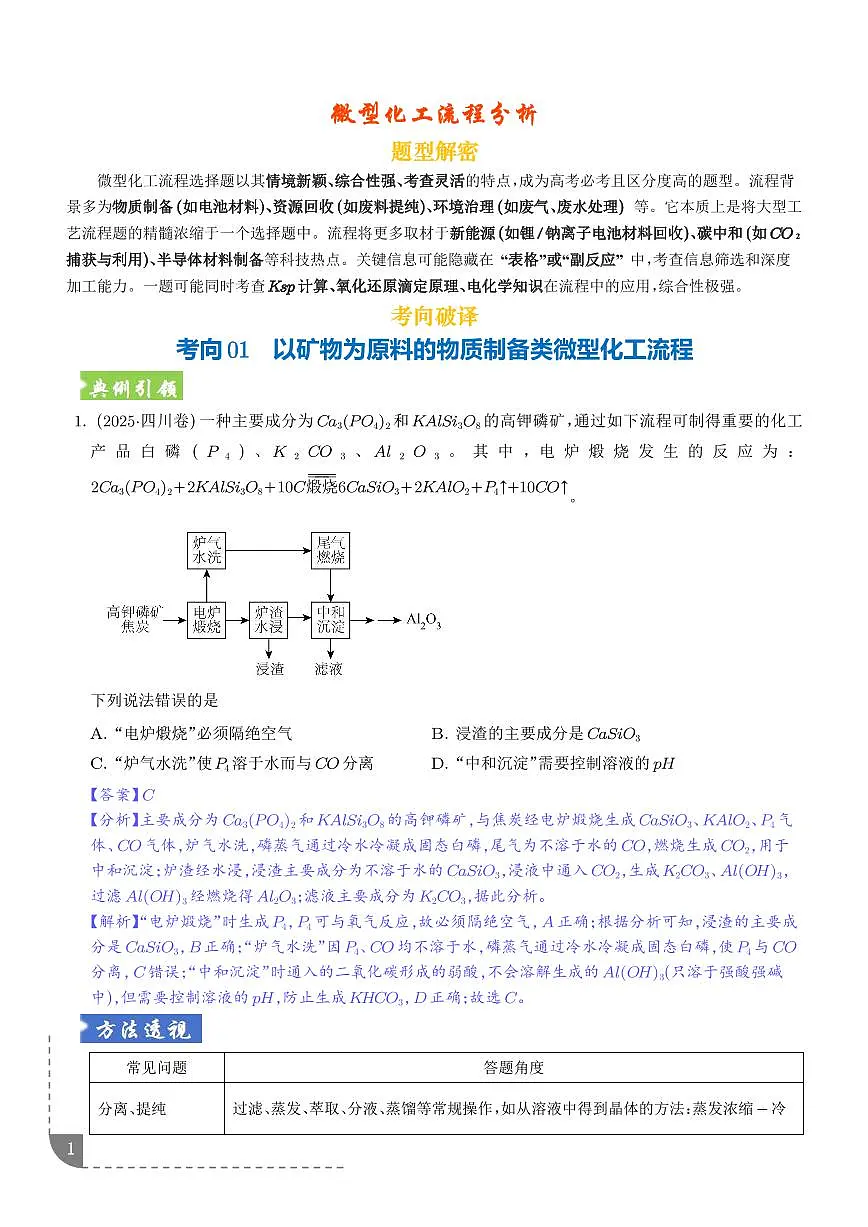 微型化工流程分析 （全国通用）（解析版）第1页