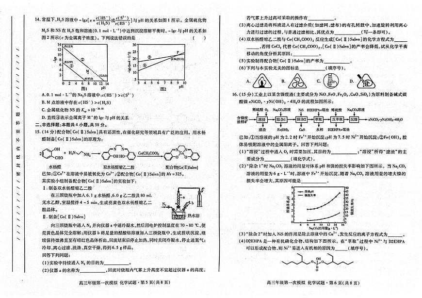 甘肃2026届高三下学期第一次模拟考试化学试卷（含答案）第3页