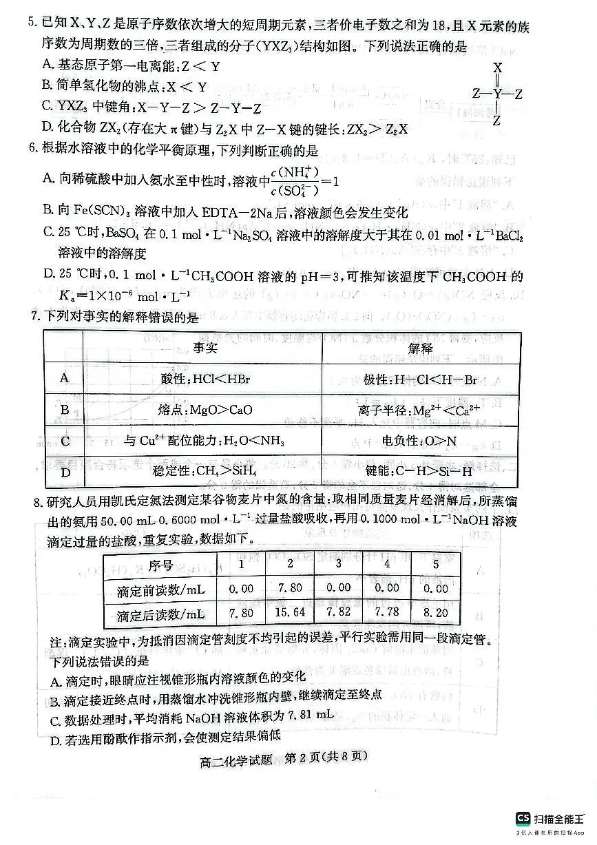 高二化学试题第2页