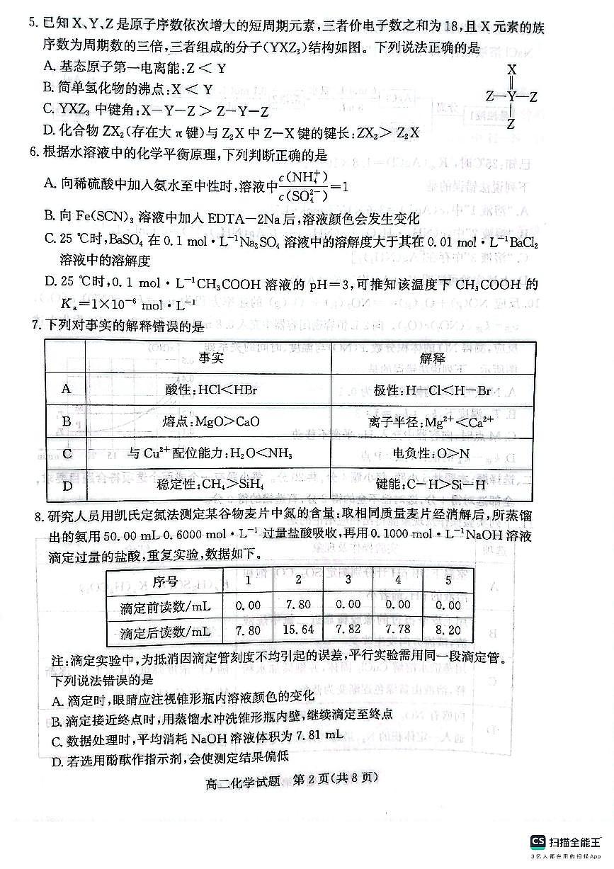 高二化学试题第2页
