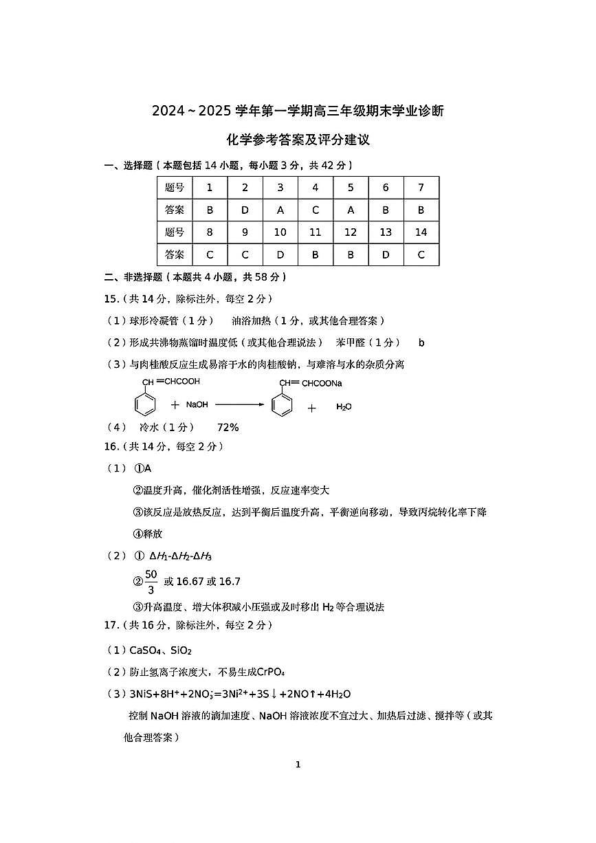 灞辫タ澶師2024-2025瀛﹀勾楂樹笁鏈熸湯瀛︿笟璇婃柇鍖栧绛旀第1页
