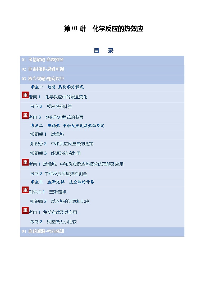 第01讲 化学反应的热效应（复习讲义）（天津专用）（解析版）第1页