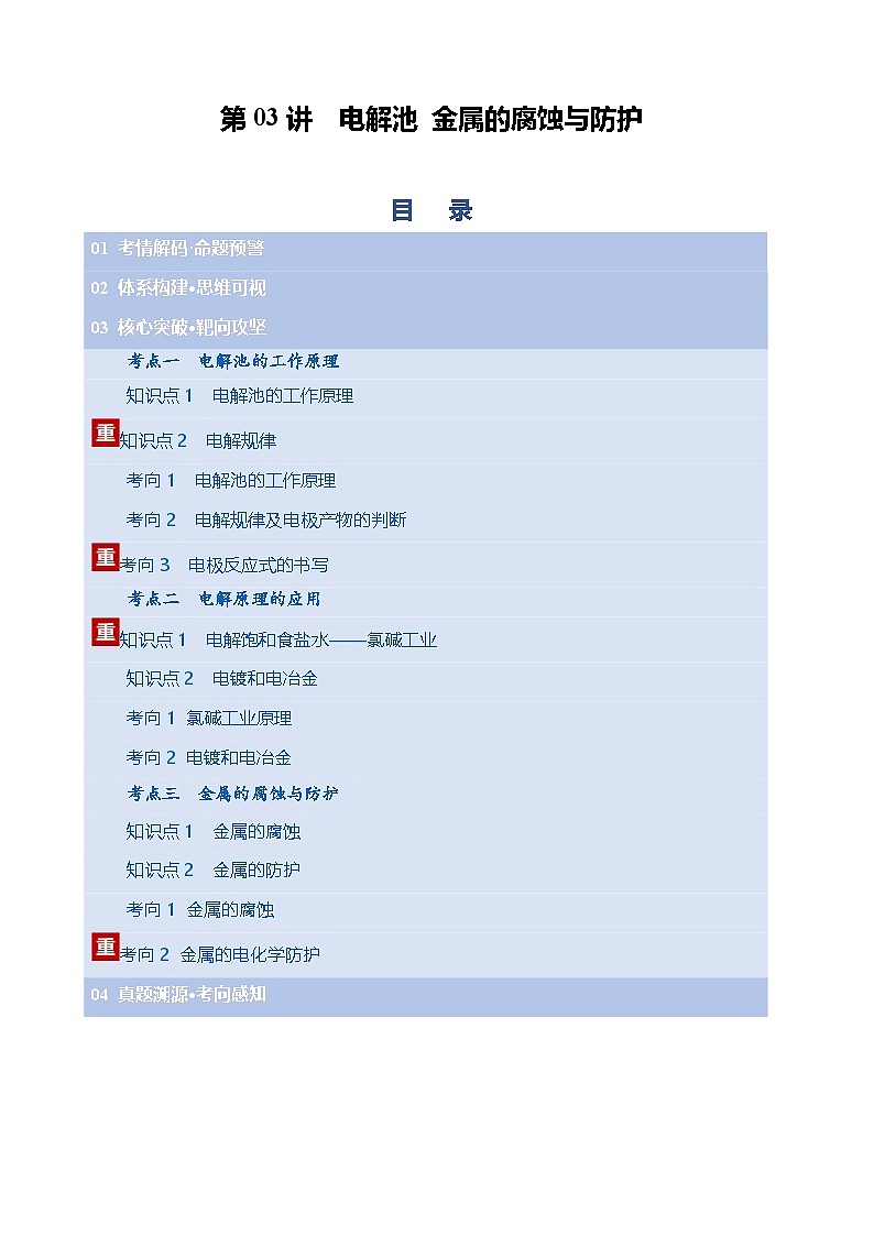 第03讲  电解池 金属的腐蚀与防护（复习讲义）（天津专用）（原卷版）第1页