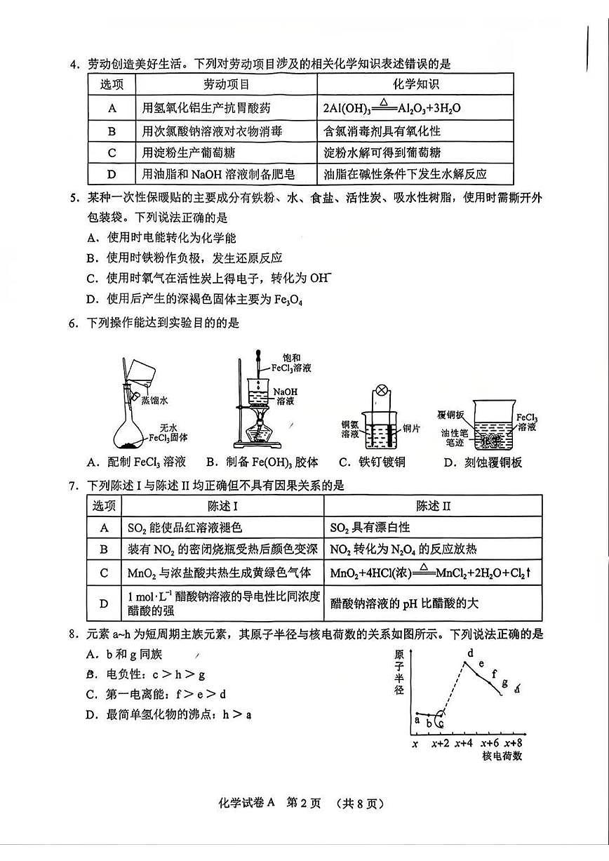 化学-广东省2026年广州市普通高中毕业班综合测试（一）(广州一模)试卷及答案第2页