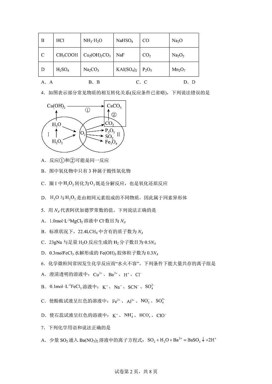 安徽六安市裕安区新安中学2025-2026学年度第二学期开学学情调研高一化学试卷含答案第2页