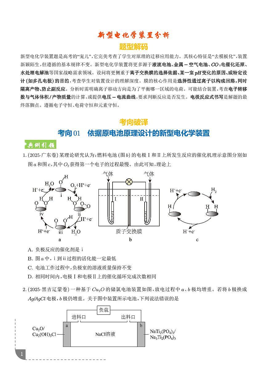 新型电化学装置分析 （全国通用）（学生版）第1页