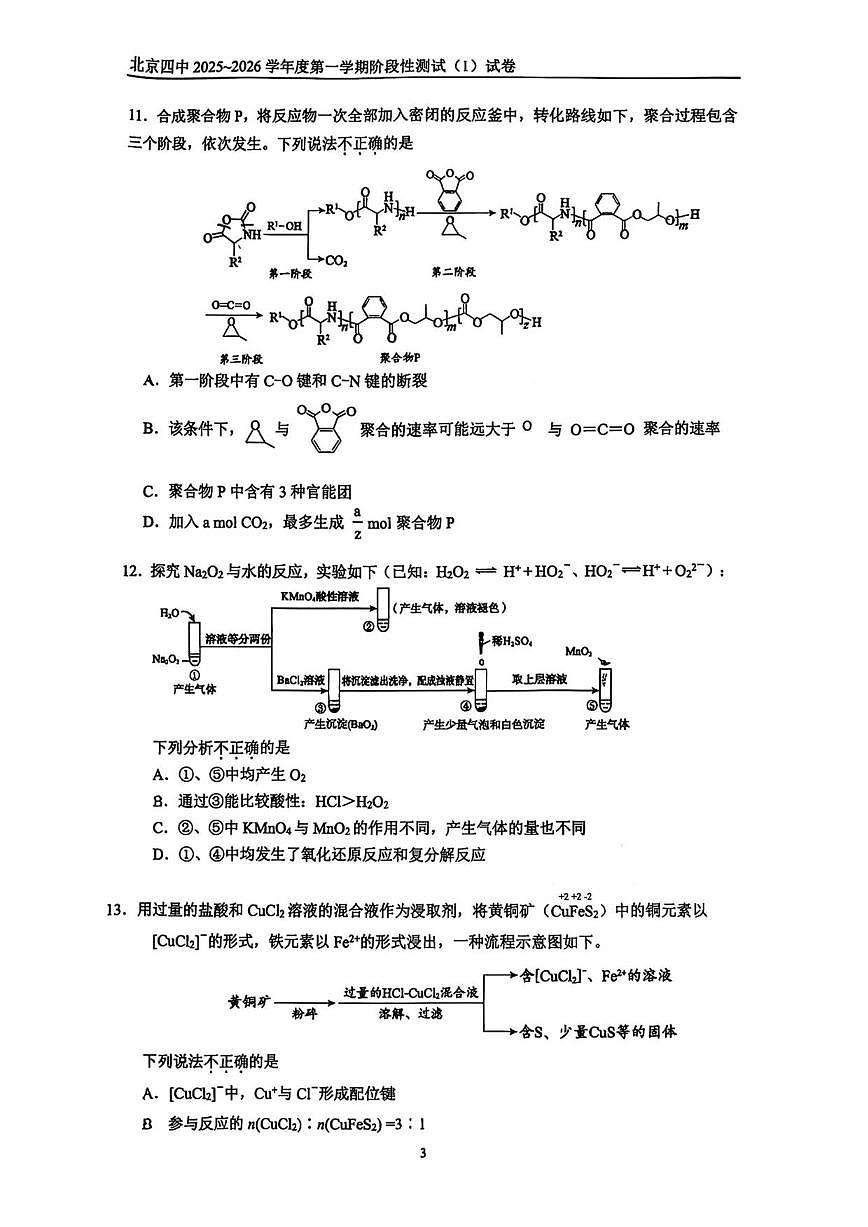 北京市第四中学2025-2026学年高三上学期10月阶段性测试化学试题（含答案）第3页
