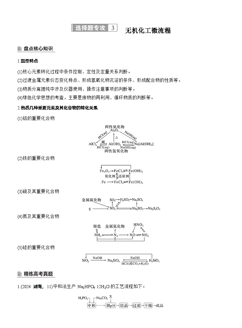 2026高三二轮专题复习化学习题_专题二　选择题专攻3　无机化工微流程（含解析）第1页