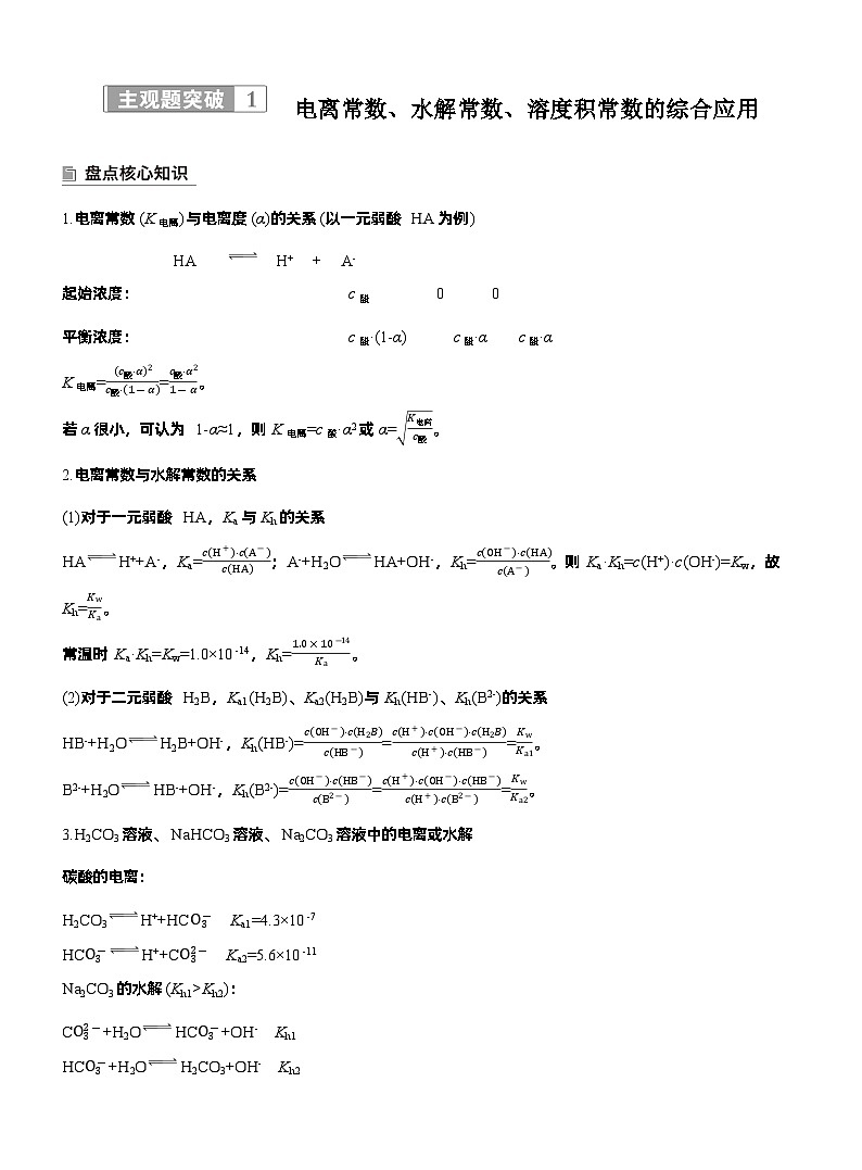 2026高三二轮专题复习化学习题_专题六　主观题突破1　电离常数、水解常数、溶度积常数的综合应用（含解析）第1页