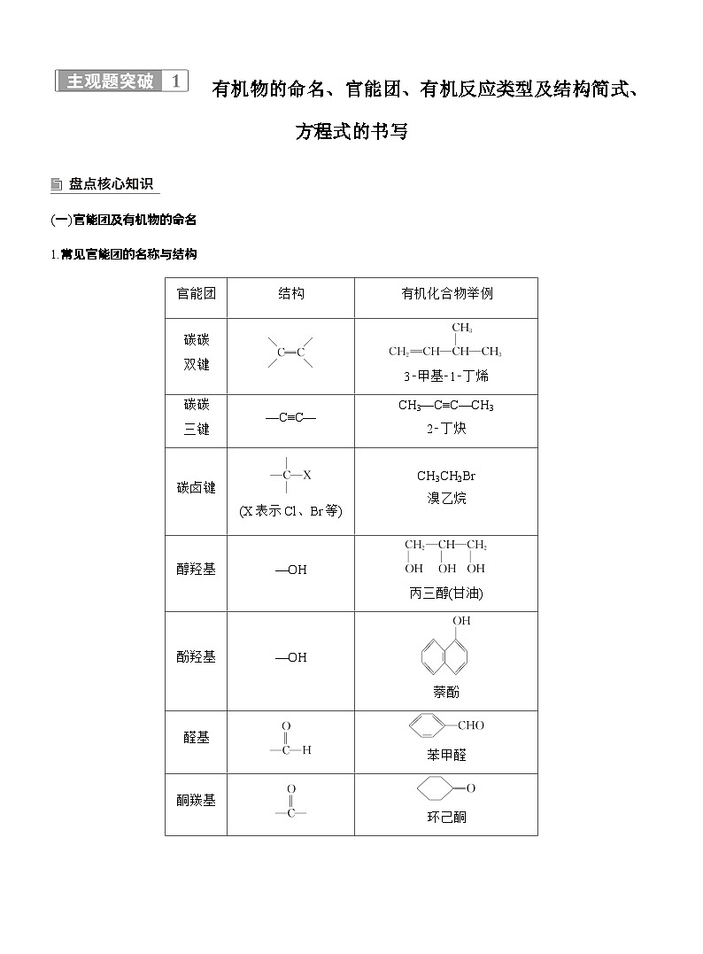 2026高三二轮专题复习化学习题_专题八　主观题突破1　有机物的命名、官能团、有机反应类型及结构简式、方程式的书写（含解析）第1页