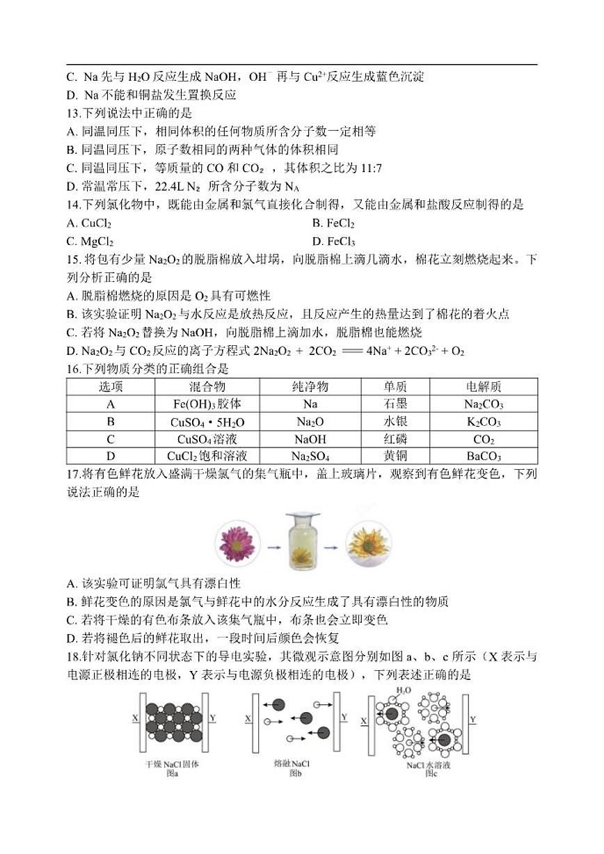 北京市丰台区联考2025-2026学年高一上学期11月期中化学试题（含答案）第3页