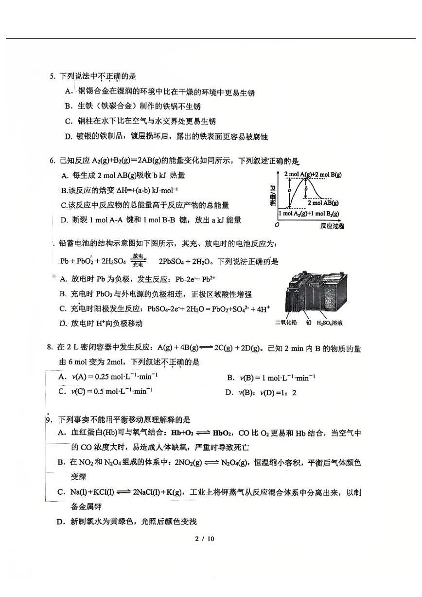 北京市第十九中学2025-2026学年高二上学期11月期中化学试题（含答案）第2页