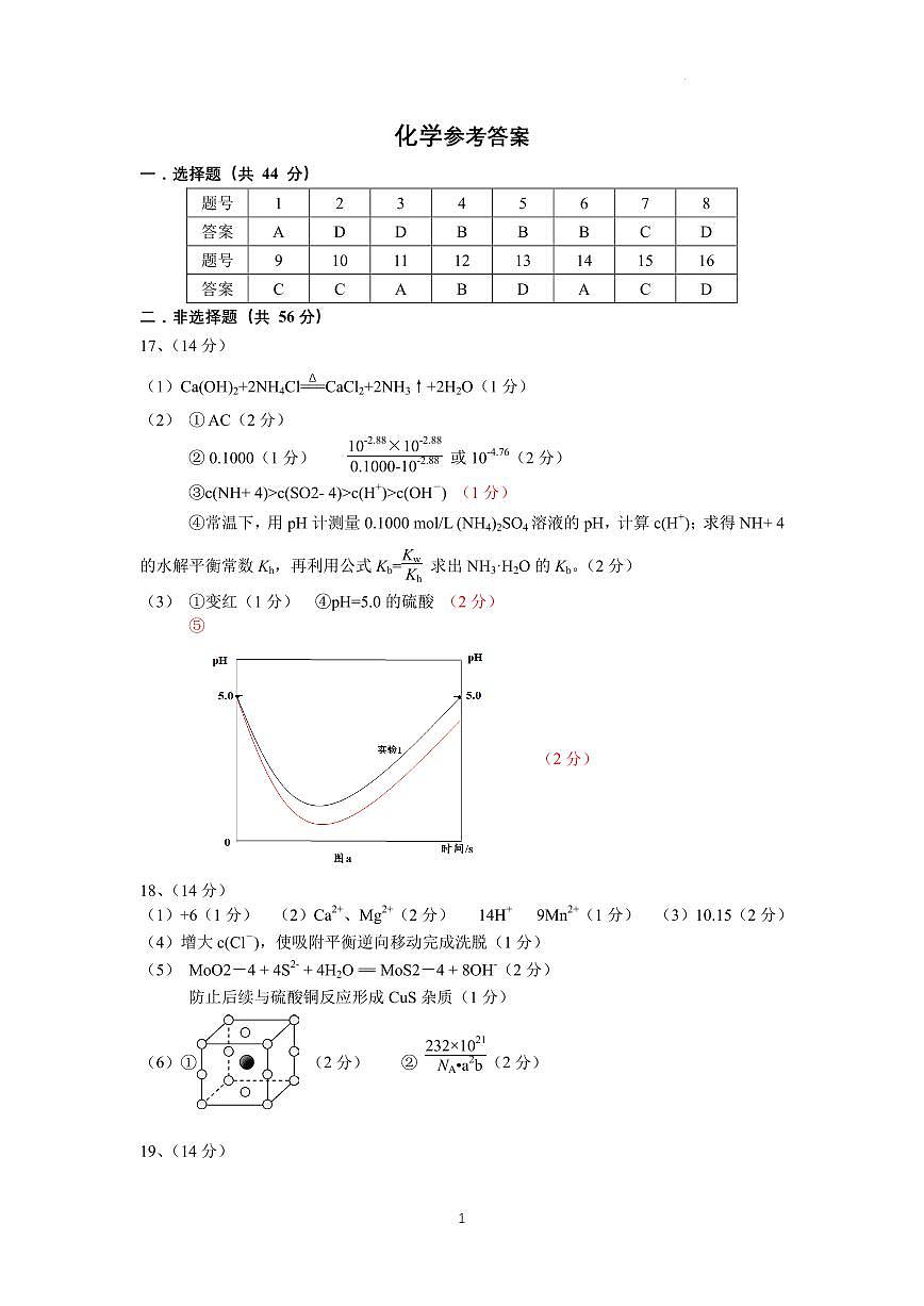 2026年顺德区普通高中教学质量检测（二）（化学参考答案）第1页