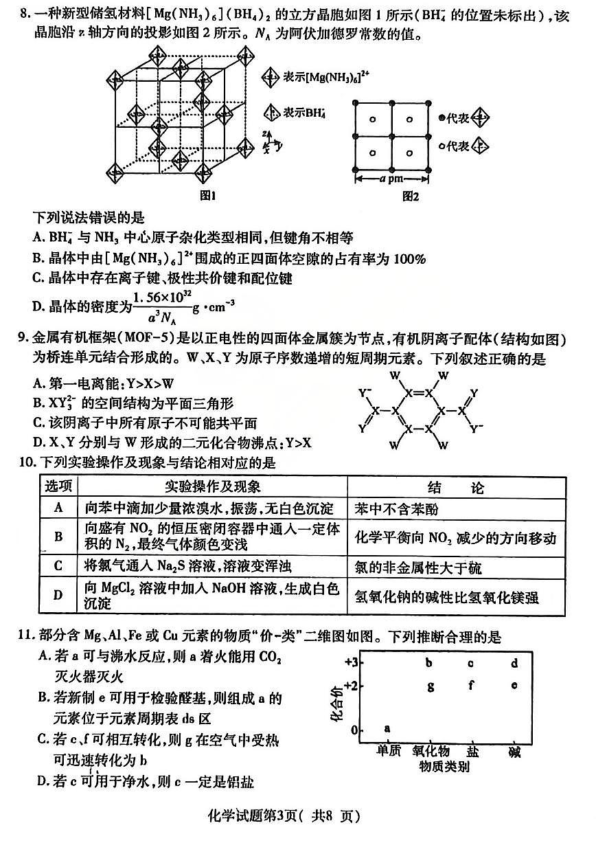 化学试题_临汾2026年高三年级质量监控第一次模拟试题及答案第3页