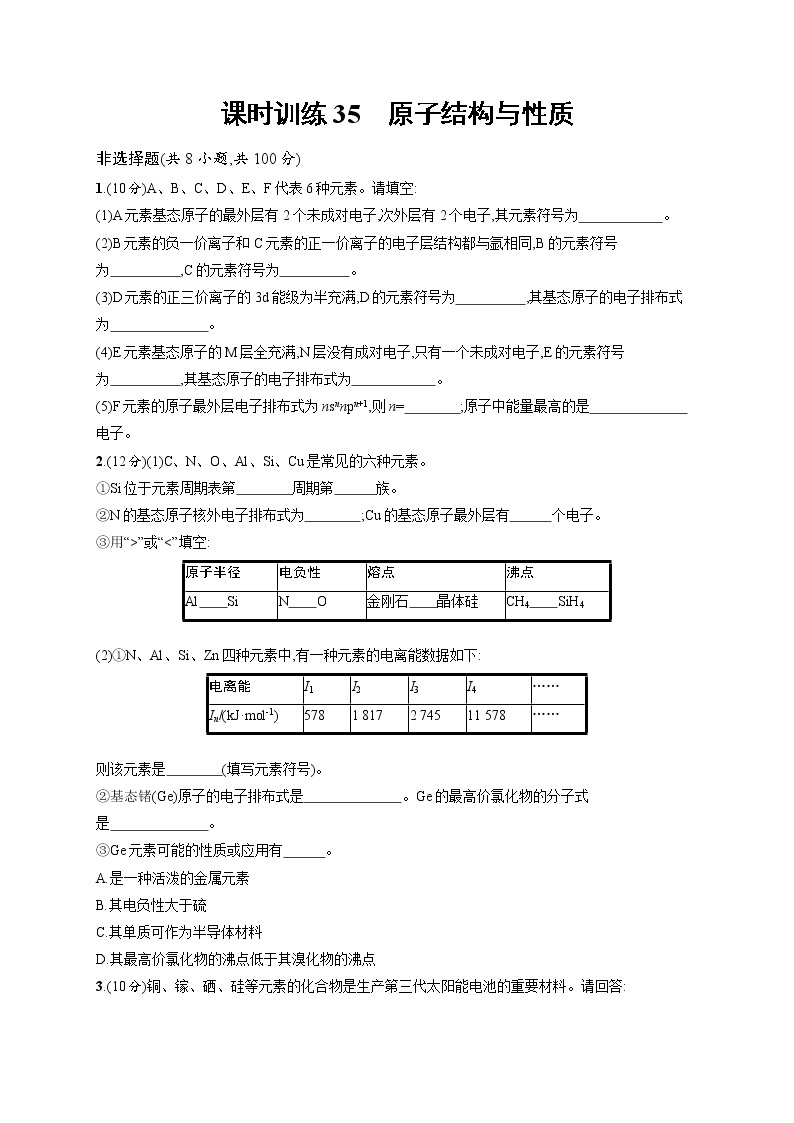 2020人教版高考化学大一轮复习课时训练35 原子结构与性质01