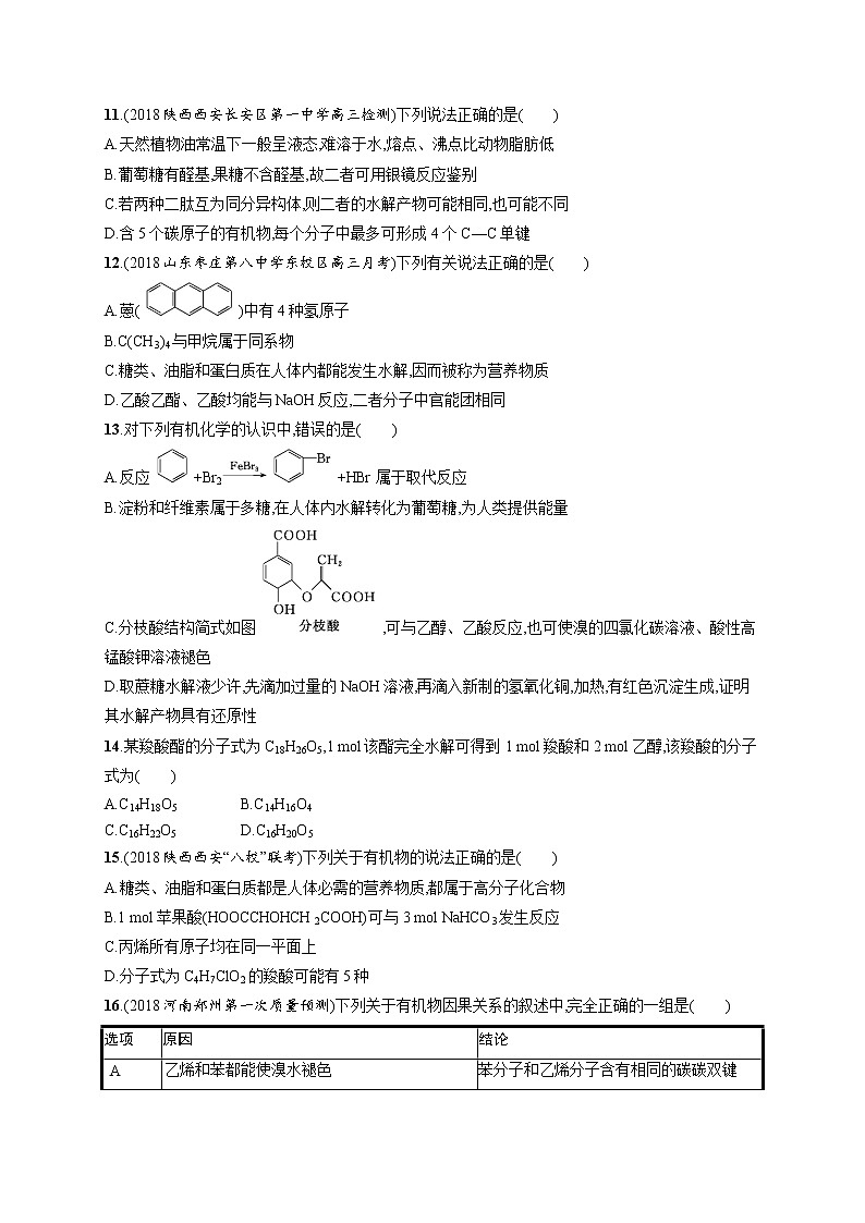 2020人教版高考化学大一轮复习课时训练27 生活中两种常见的有机物 基本营养物质第3页