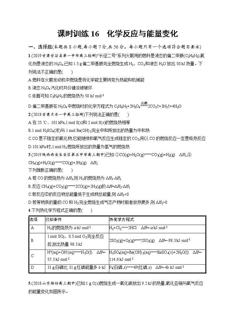 2020人教版高考化学大一轮复习课时训练16 化学反应与能量变化第1页