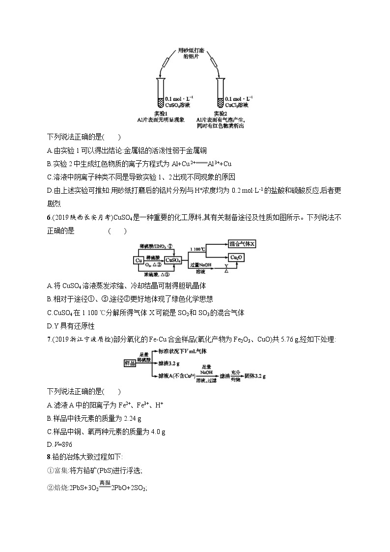 2020人教版高考化学大一轮复习课时训练9 铜及其重要化合物 用途广泛的金属材料02