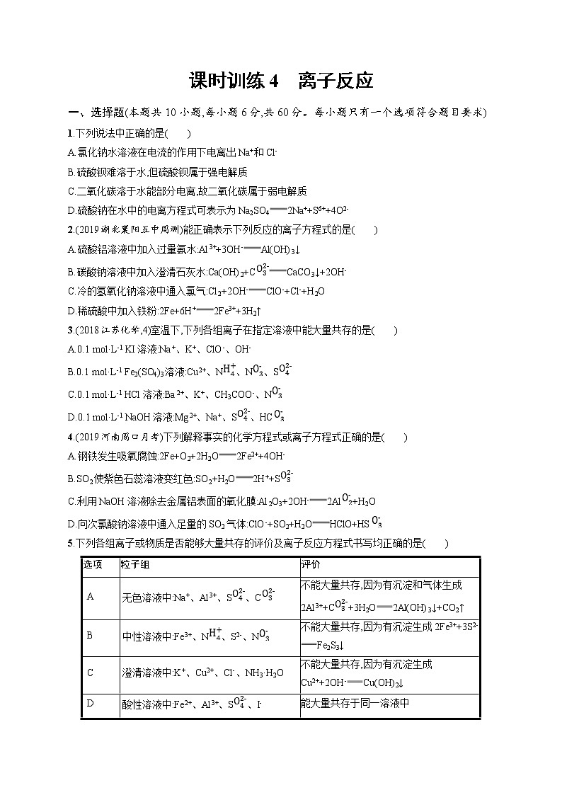 2020人教版高考化学大一轮复习课时训练4 离子反应01