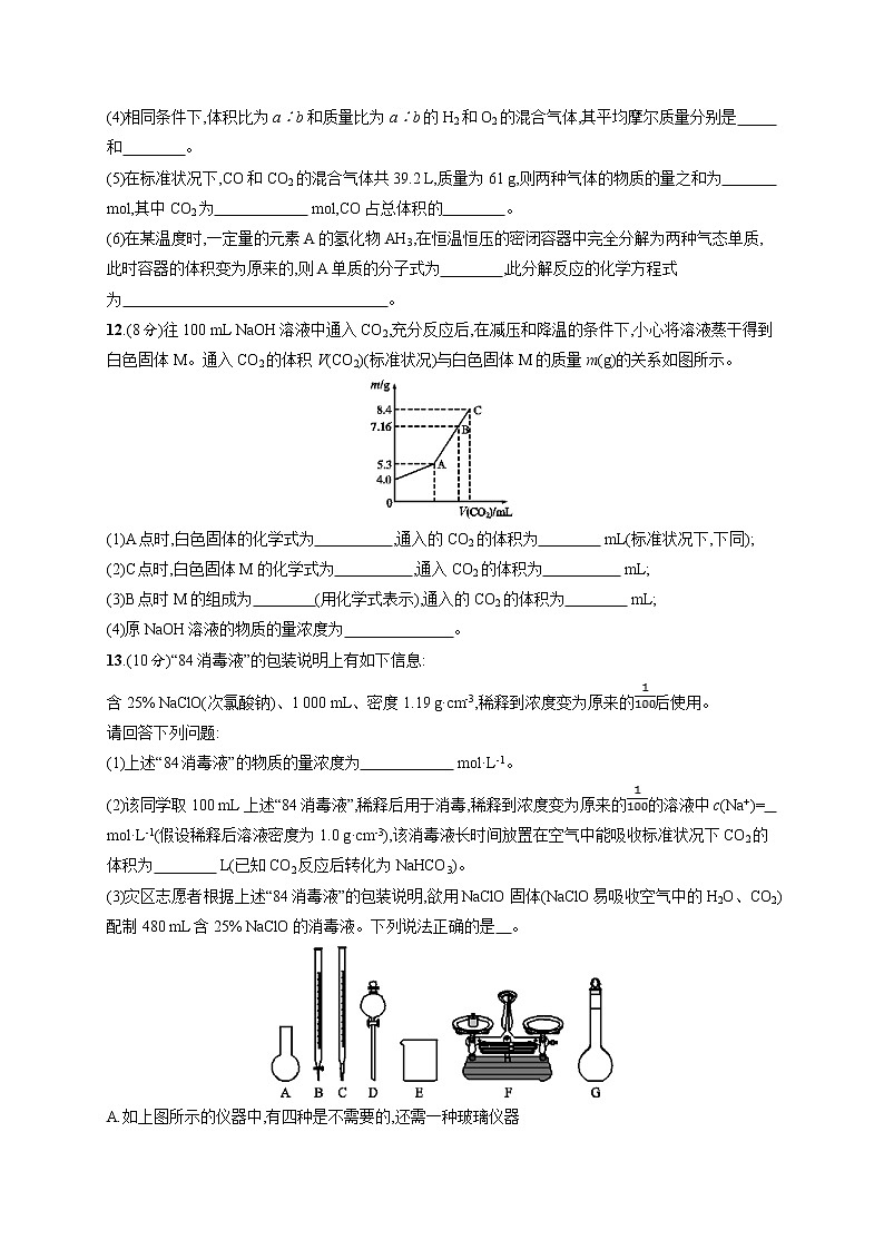 2020人教版高考化学大一轮复习单元检测卷1 化学计量在实验中的应用03