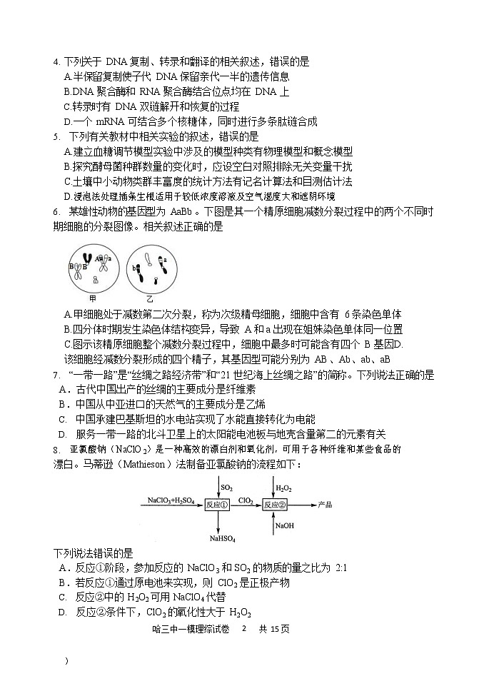 【理综】2020哈三中高三5月线上一模考试试卷第2页