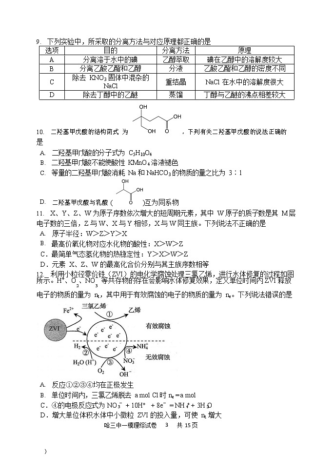 【理综】2020哈三中高三5月线上一模考试试卷第3页