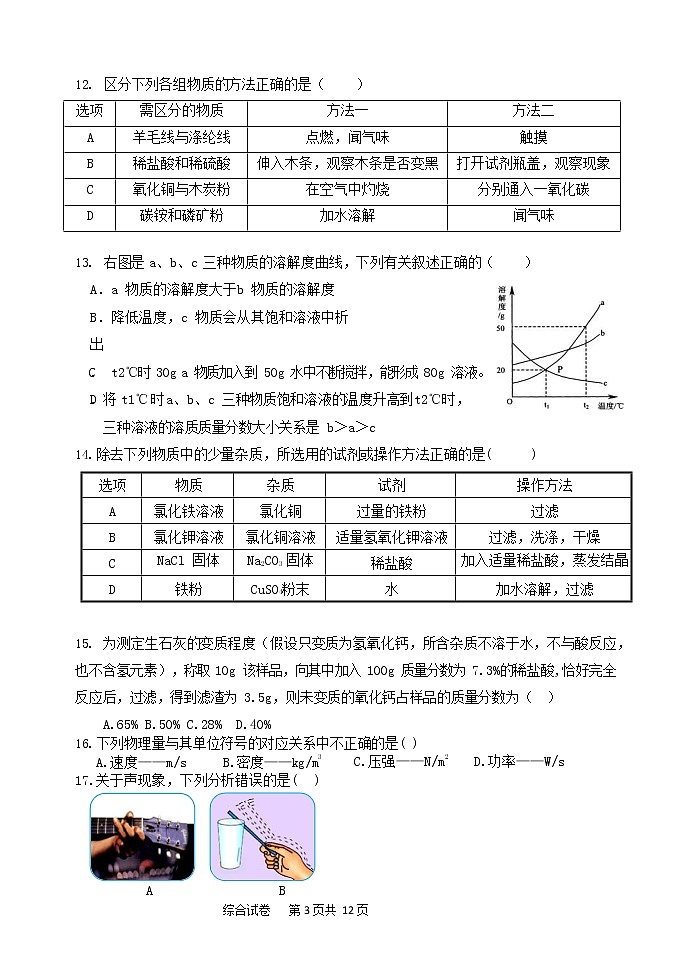 【理综】2020高三松北区中考一模试卷03