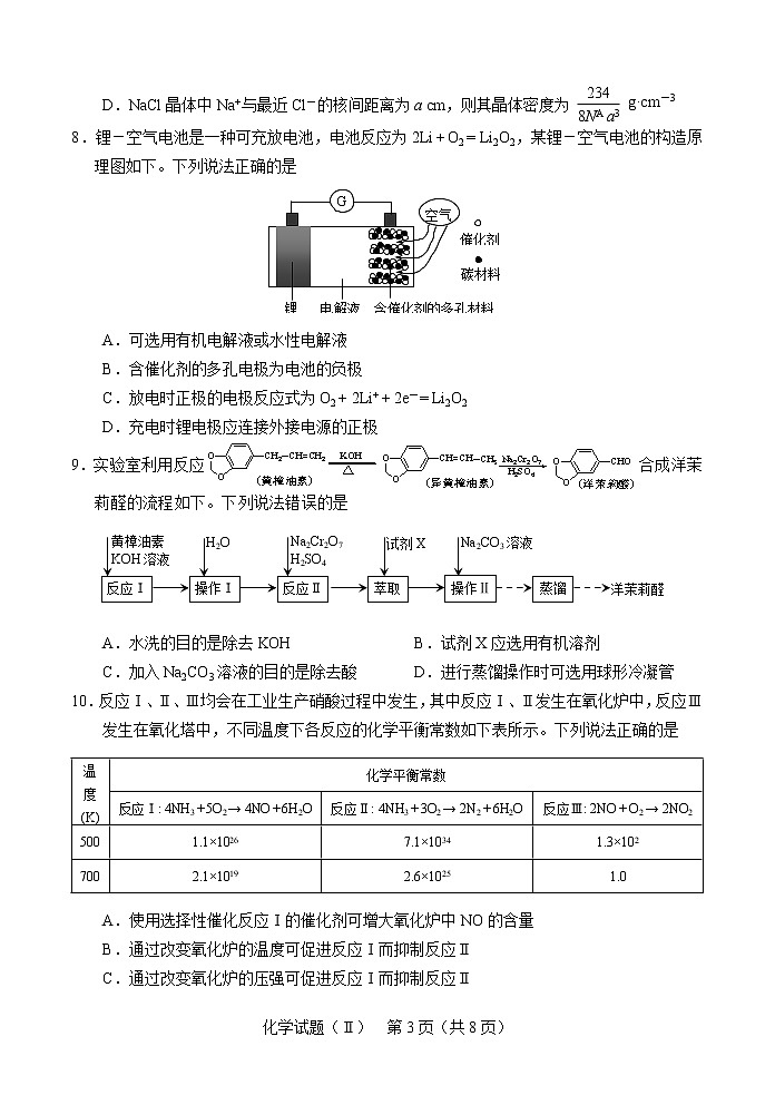 2020届山东省夏季普通高中学业水平等级考试模拟考试化学试题及答案03