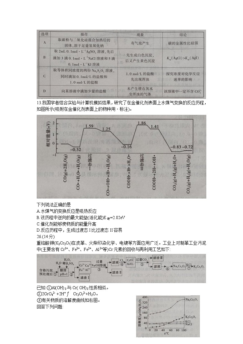 安徽省皖江名校联盟2020届高三第六次联考理综化学试题Word版含答案02