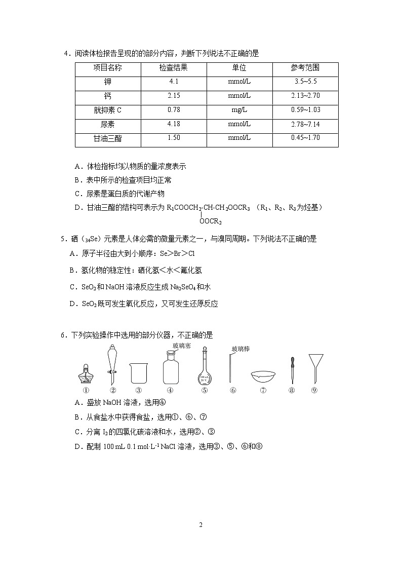 北京市东城区2020届高三一模化学试题及答案第2页