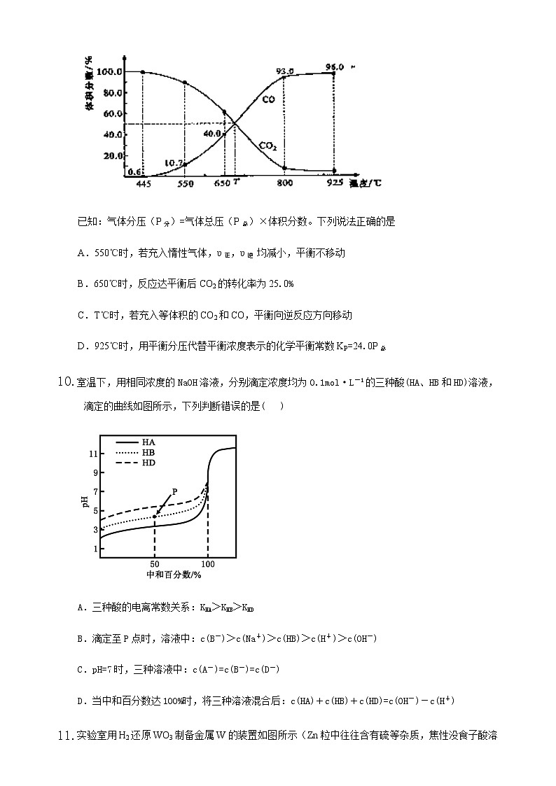 河北省石家庄市第二中学2020届高中毕业班二月份网络教学质量监测卷理科综合化学部分02