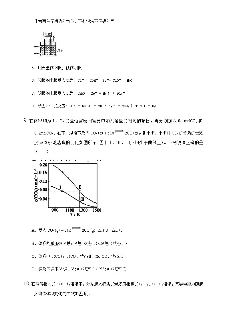 河北省石家庄市第二中学2020届高中毕业班四月份教学质量监测卷理科综合化学部分02
