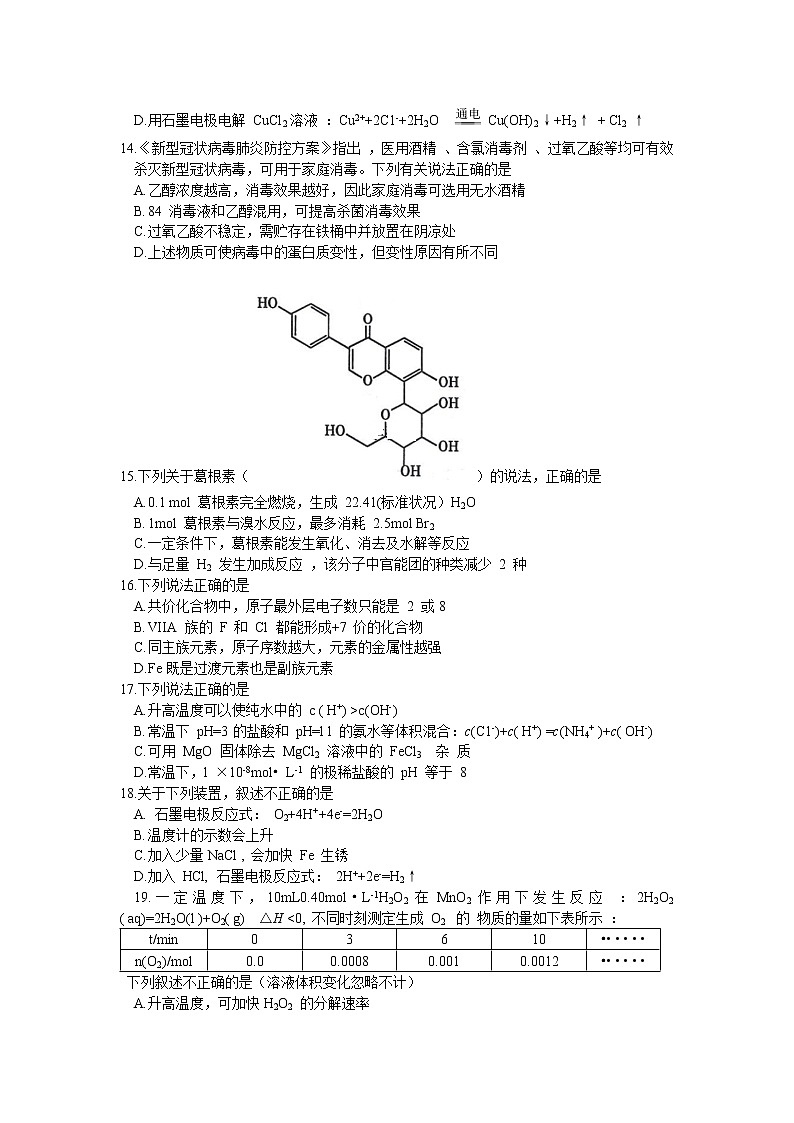浙江省金华十校2020届高三4月模拟考试化学试题03