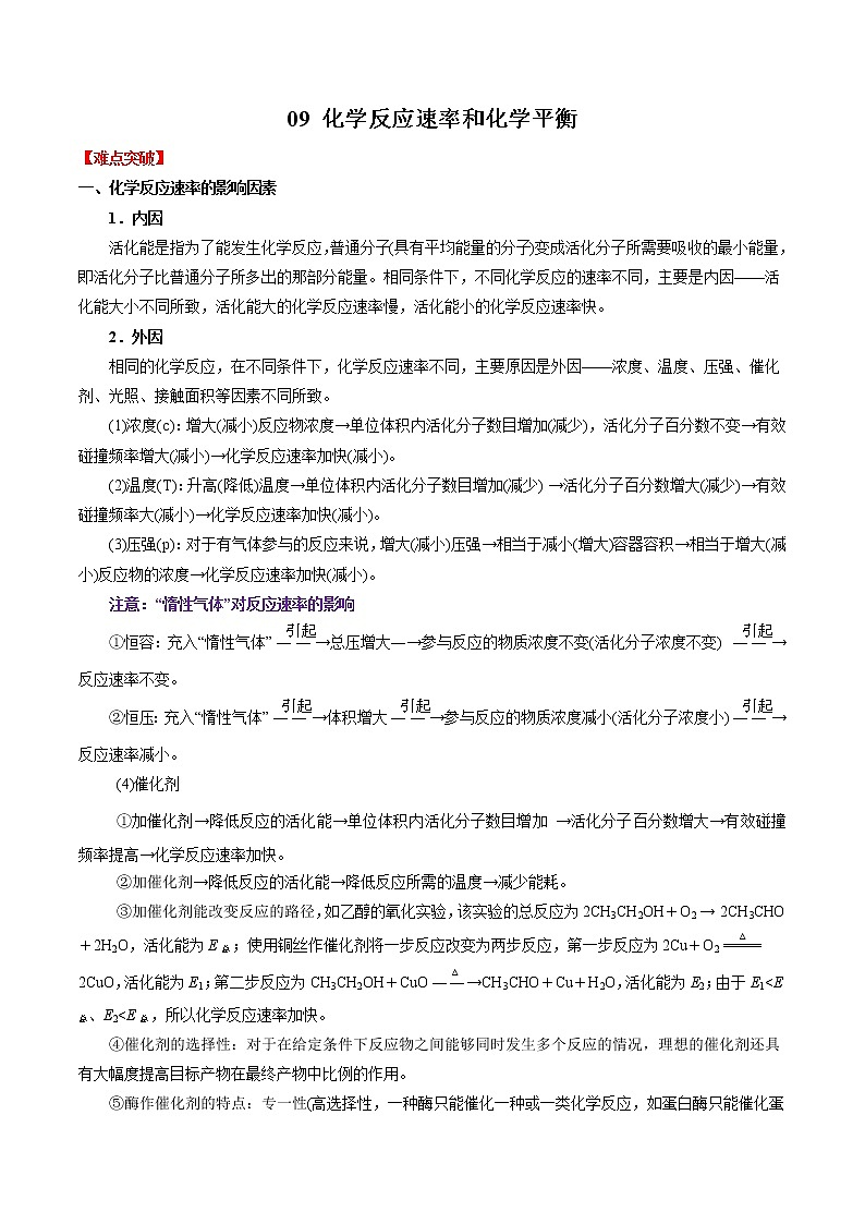 2020年高考化学三轮冲刺要点突破讲练 专题09 化学反应速率和化学平衡01