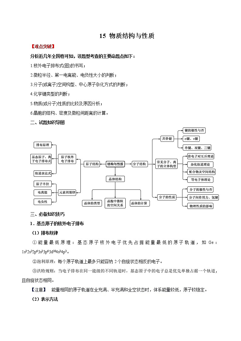 2020年高考化学三轮冲刺要点突破讲练 专题15 物质结构与性质01
