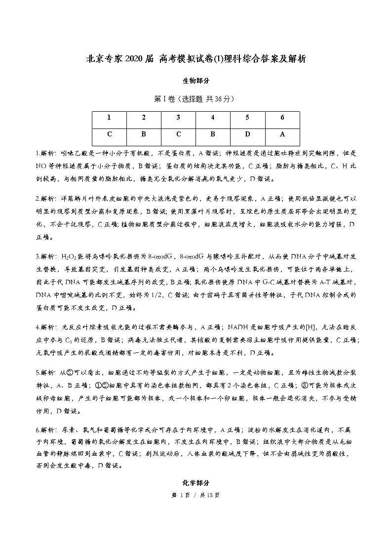 北京专家 2020 届高考模拟试卷（一）含解析01