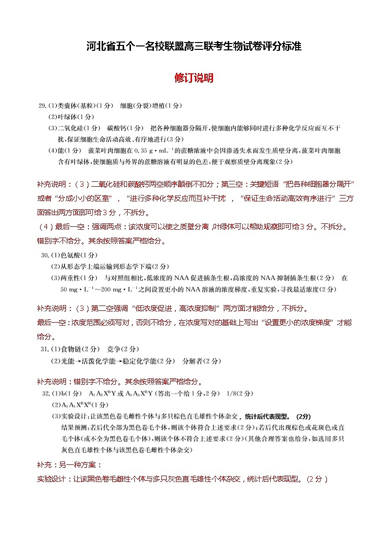 河北省2020年5月“五个一”名校（邯郸一中石家庄一中张家口一中保定一中唐山一中）联盟高三联考理科综合试卷、参考答案及解析word版 pdf版01