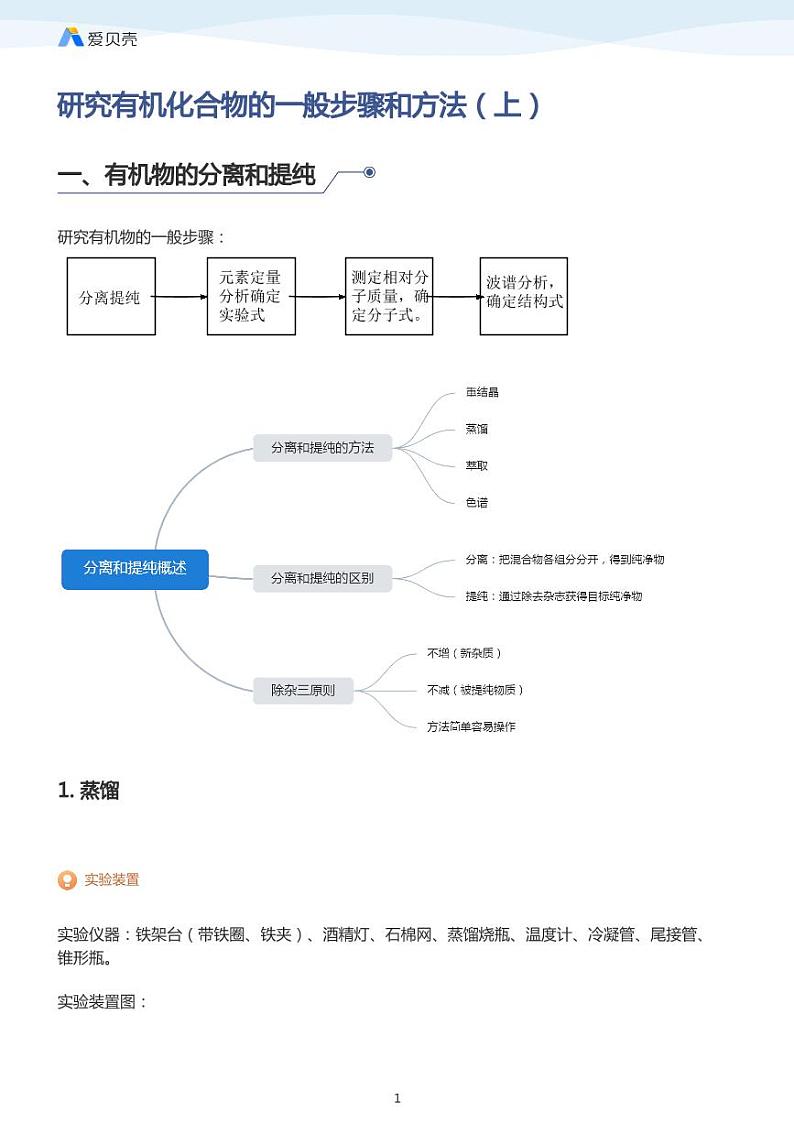 第1章第四节研究有机化合物的一般步骤和方法（上）教案 教师版01