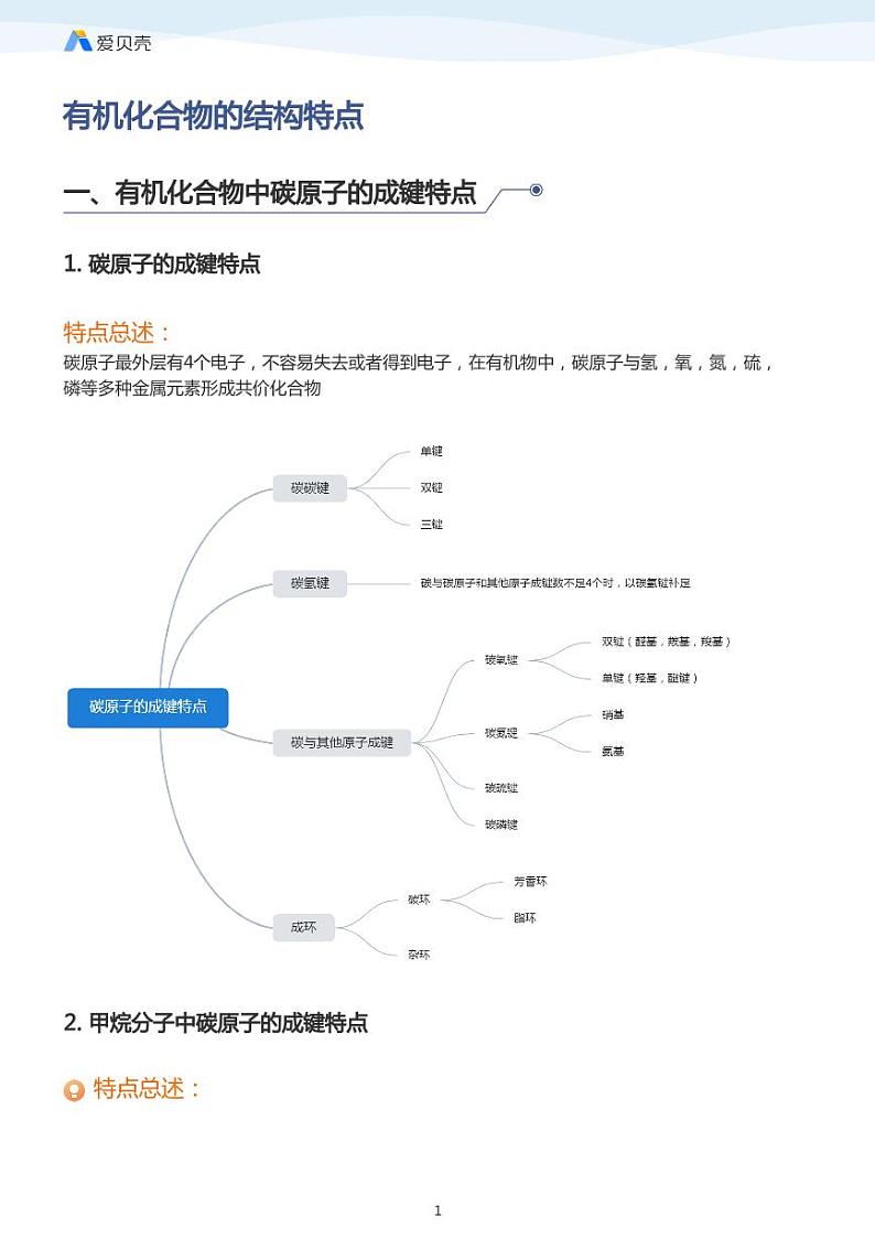 第1章第二节 有机化合物的结构特点 教案 学生版01