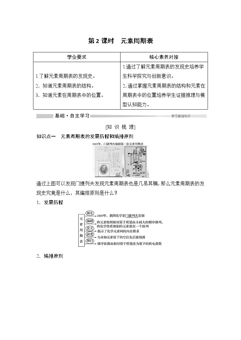 第4章 第一节 原子结构与元素周期表——第2课时 元素周期表 教案01